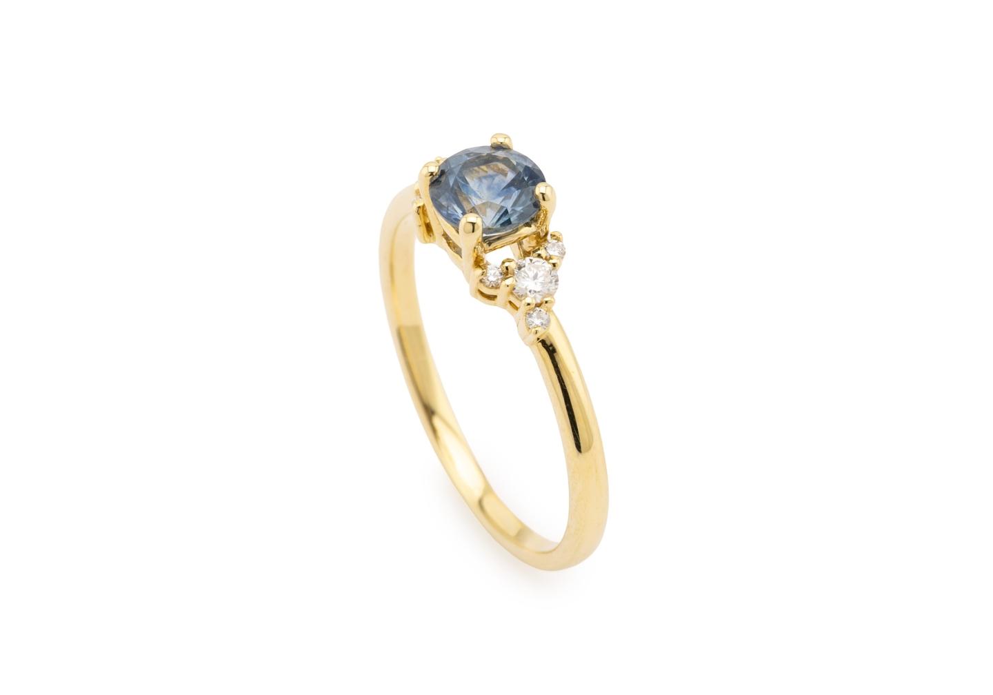 14K Montana Sapphire & Diamond Engagement Ring