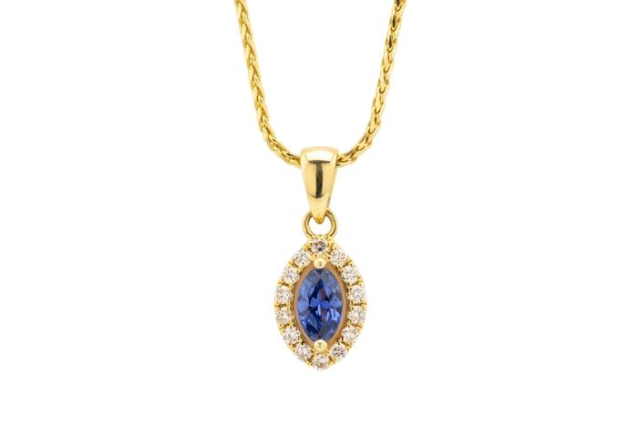 14K Yogo Sapphire & Diamond Halo Necklace