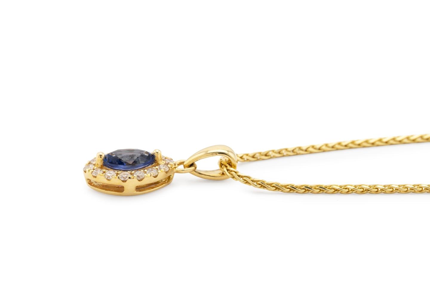 14K Yogo Sapphire & Diamond Halo Necklace