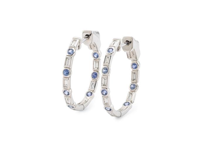 14K Yogo & Baguette Cut Diamond Inside Out Hoops
