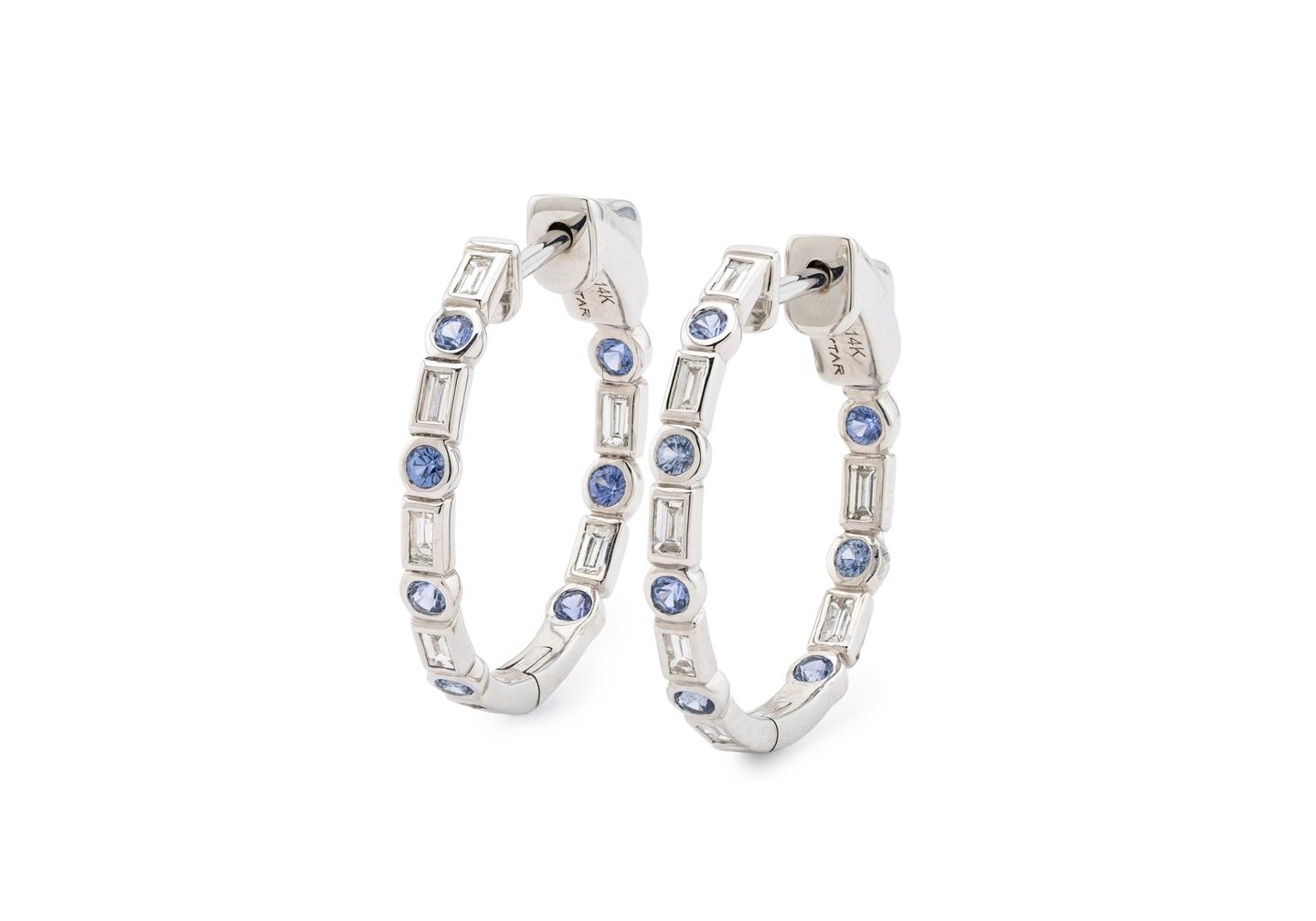 14K Yogo & Baguette Cut Diamond Inside Out Hoops