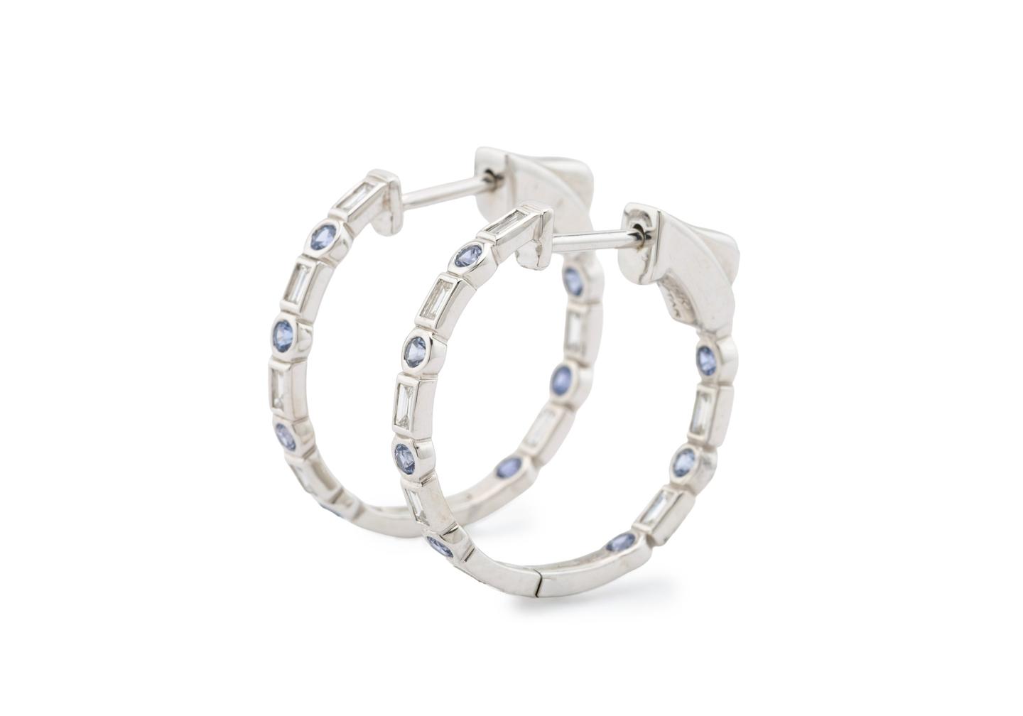 14K Yogo & Baguette Cut Diamond Inside Out Hoops