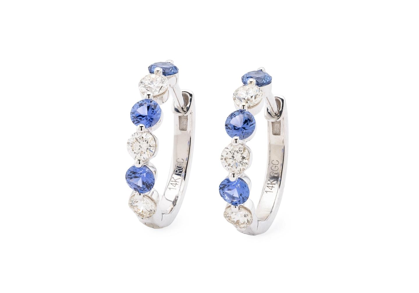 14K Yogo Sapphire & Diamond Alternating Hoops
