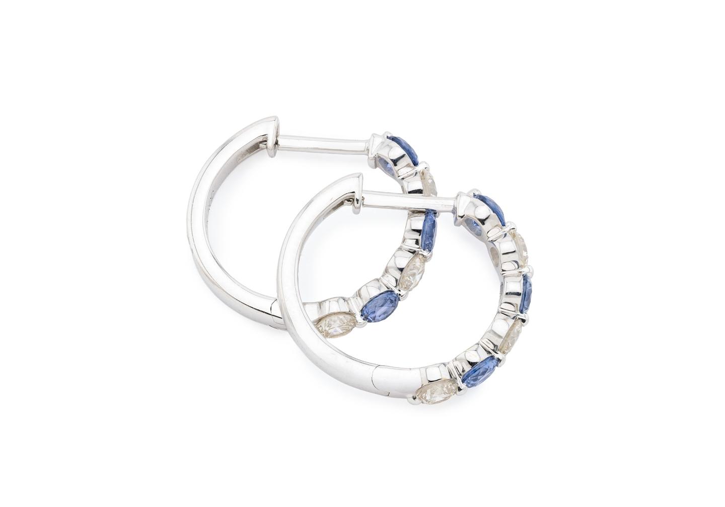 14K Yogo Sapphire & Diamond Alternating Hoops