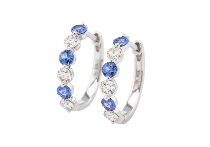 14K Yogo Sapphire and Diamond Hoop Earrings