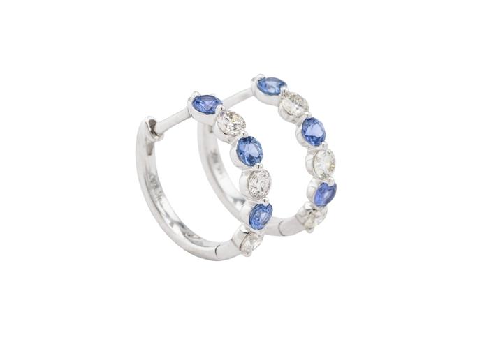14K Yogo Sapphire and Diamond Hoop Earrings