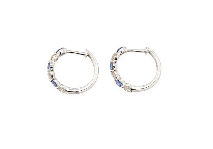 14K Yogo Sapphire and Diamond Hoop Earrings