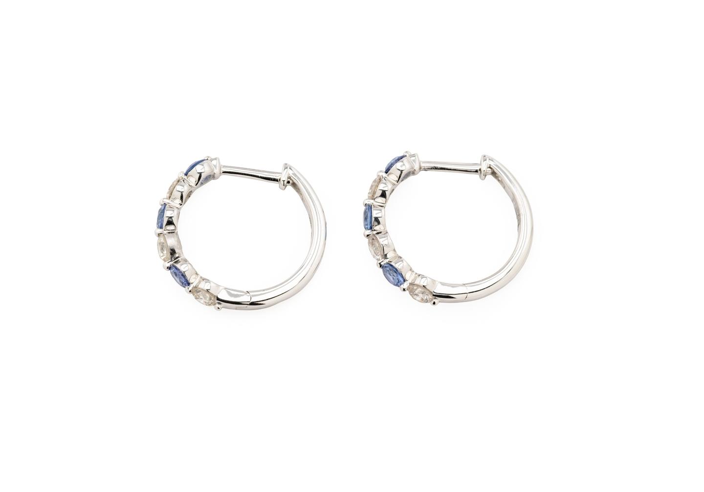 14K Yogo Sapphire and Diamond Hoop Earrings