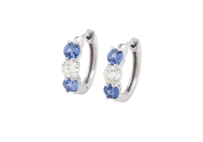 14K Yogo Sapphire and Diamond Huggie Hoop Earrings