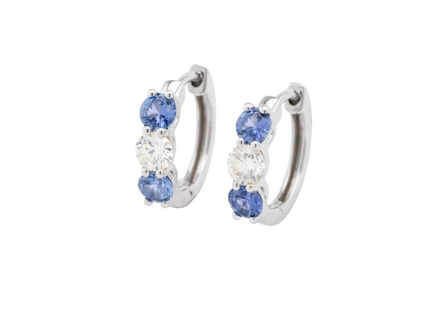 14K Yogo Sapphire and Diamond Huggie Hoop Earrings