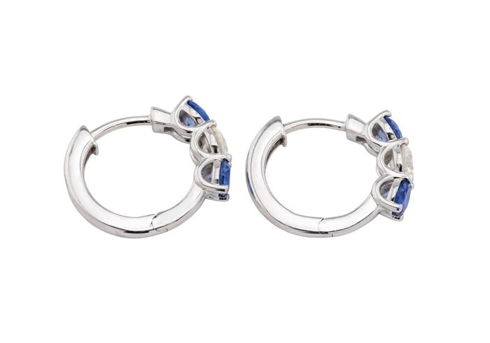 14K Yogo Sapphire and Diamond Huggie Hoop Earrings
