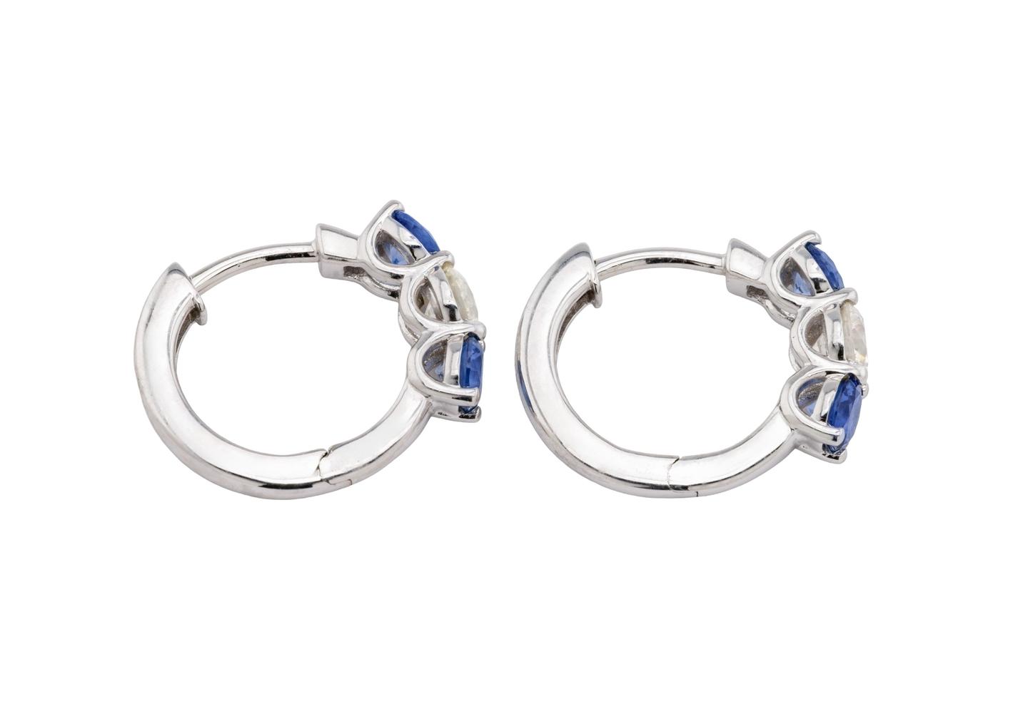14K Yogo Sapphire and Diamond Huggie Hoop Earrings