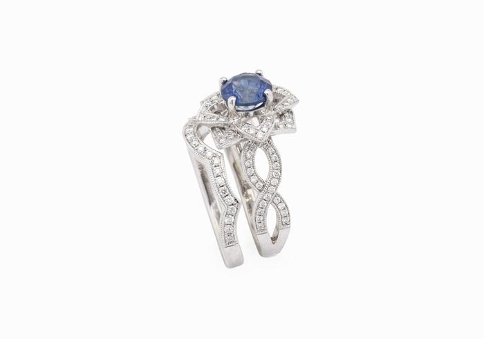 14K Montana Sapphire Engagement Ring and Wedding Band Set