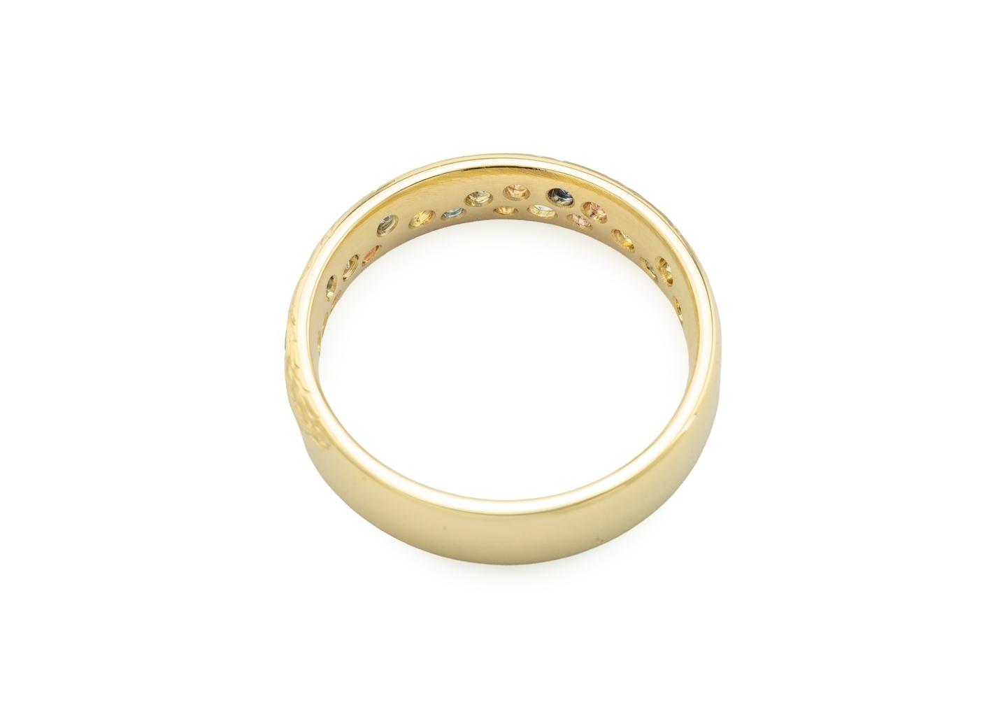 14K Hand Engraved Montana Sapphire Waterfall Band