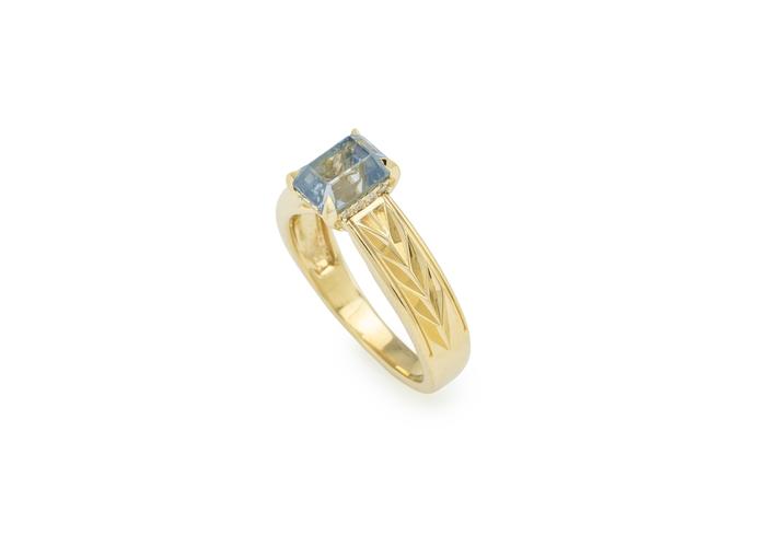 14K Hidden Halo Montana Sapphire Ring
