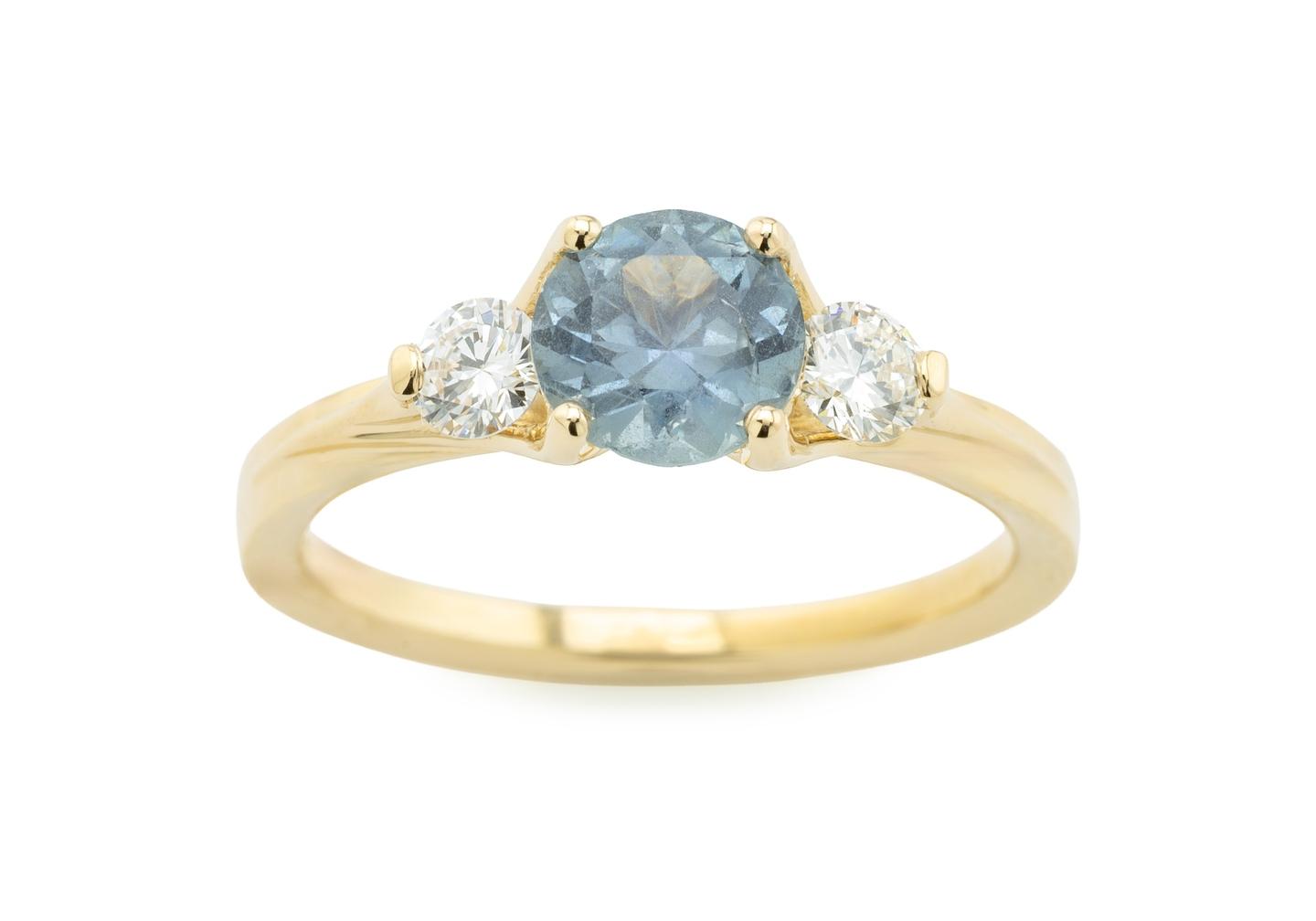 14K Three-Stone Montana Sapphire Ring