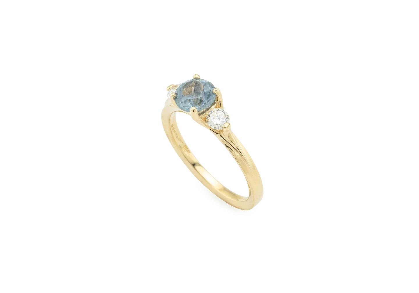 14K Three-Stone Montana Sapphire Ring