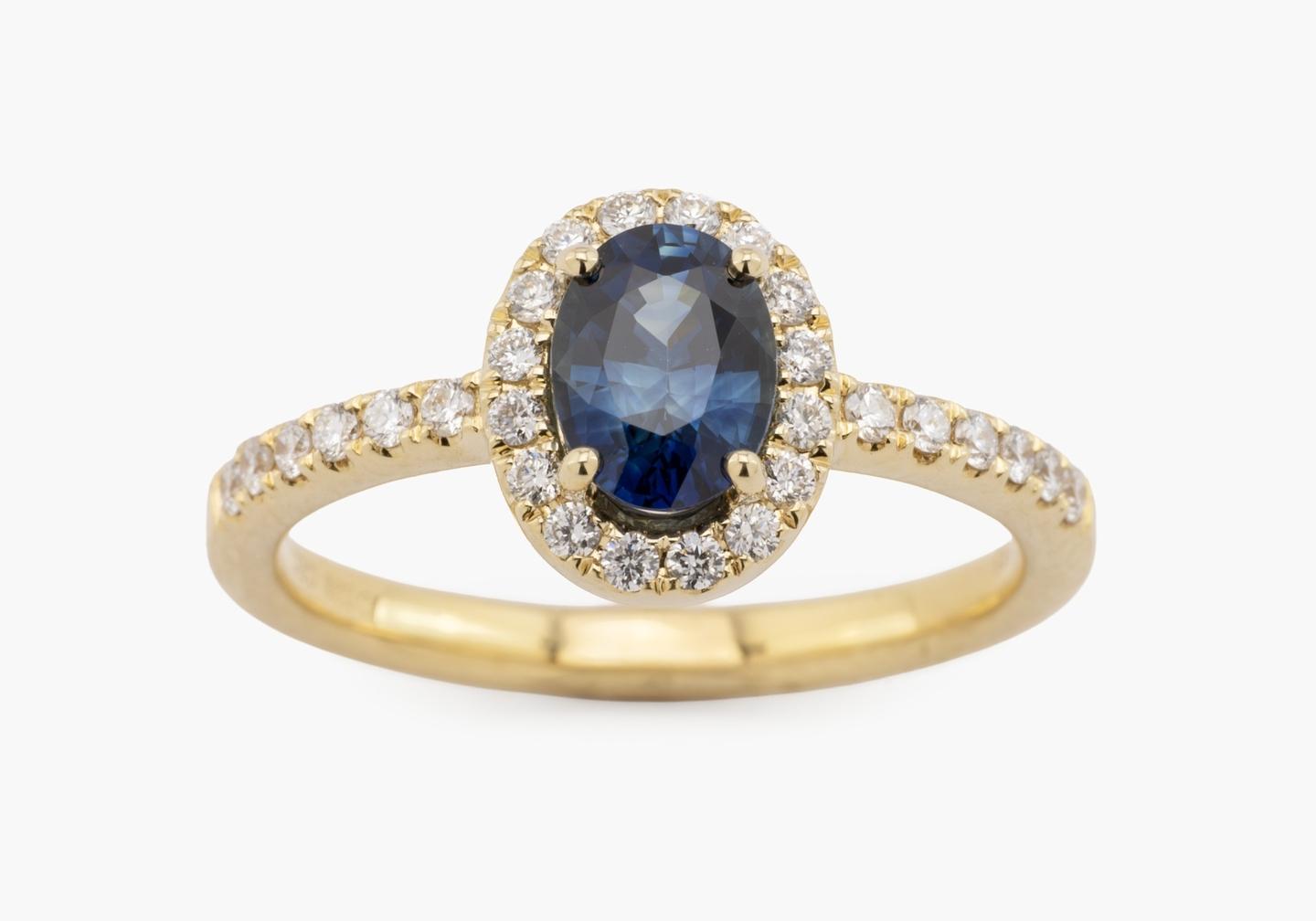 14K Montana Sapphire Halo Ring