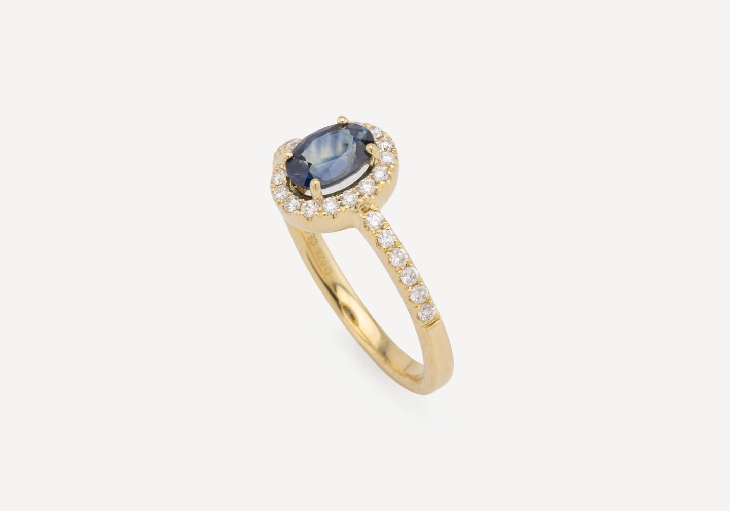 14K Montana Sapphire Halo Ring
