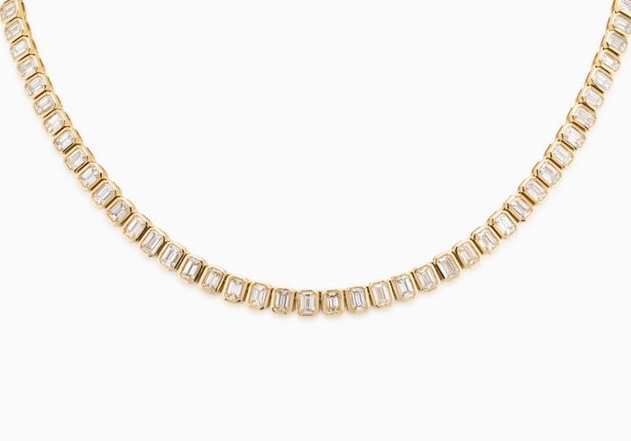 14K Emerald Cut Diamond Half Tennis Necklace