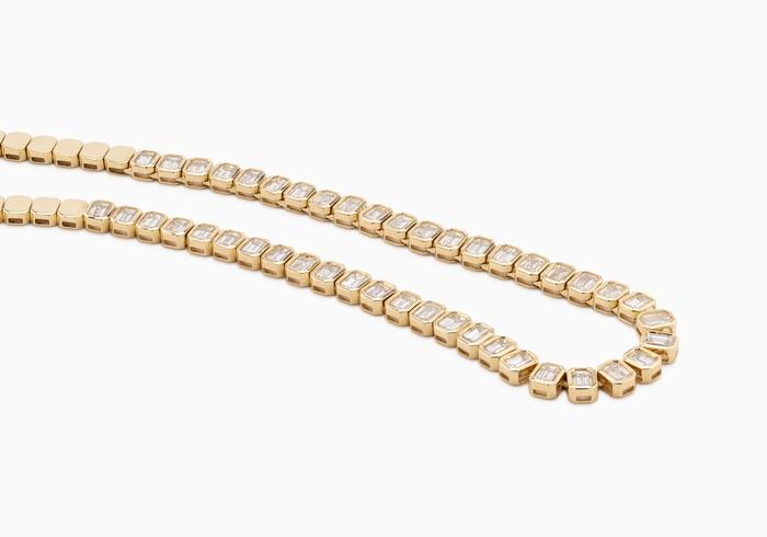 14K Emerald Cut Diamond Half Tennis Necklace