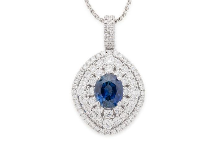 14K White Halo Montana Sapphire Pendant