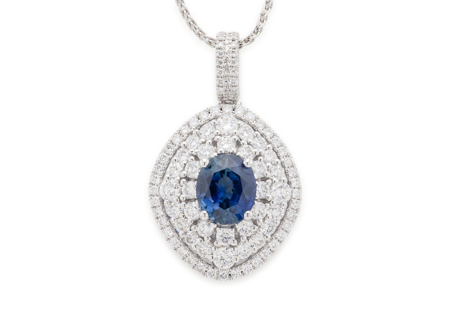 14K White Halo Montana Sapphire Pendant