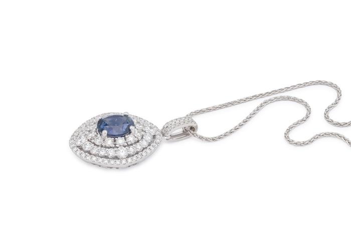 14K White Halo Montana Sapphire Pendant