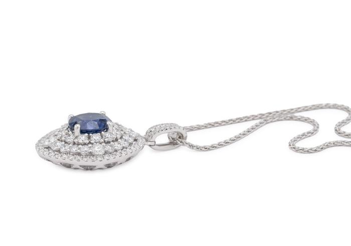 14K White Halo Montana Sapphire Pendant