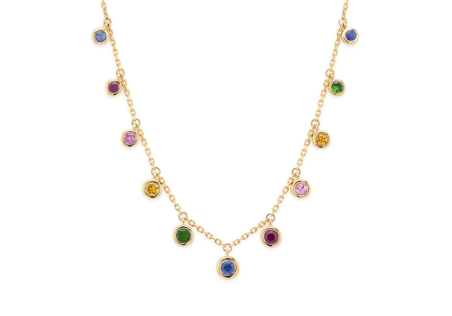 14K Bezel Set Rainbow Dangle Necklace