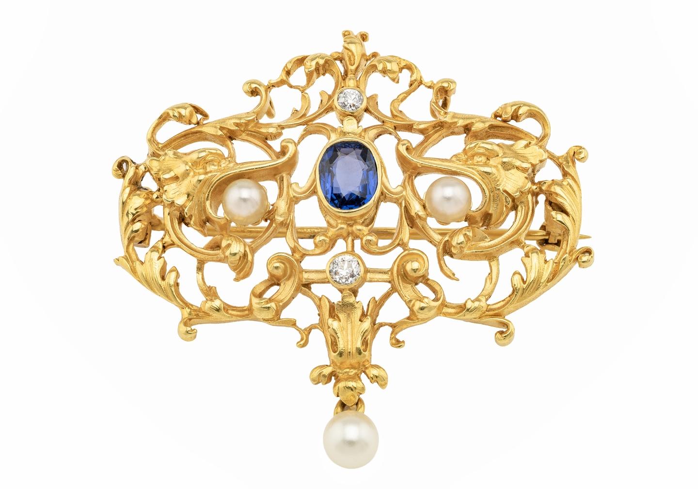 18K Antique Yogo & Diamond Brooch