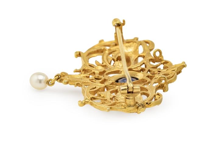 18K Antique Yogo & Diamond Brooch