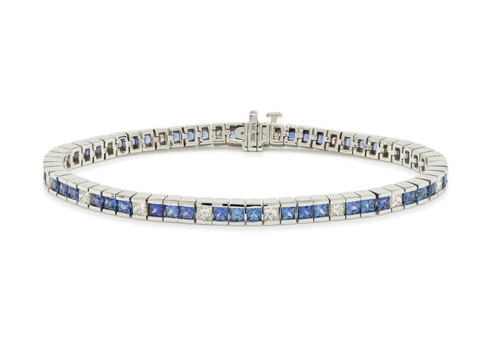 14K Yogo Sapphire and Diamond Tennis Bracelet
