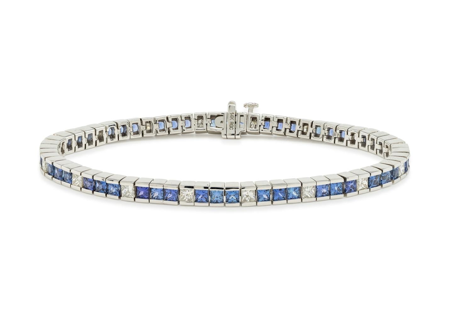 14K Yogo Sapphire and Diamond Tennis Bracelet