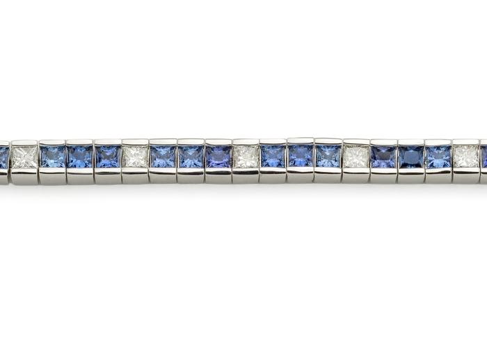 14K Yogo Sapphire and Diamond Tennis Bracelet