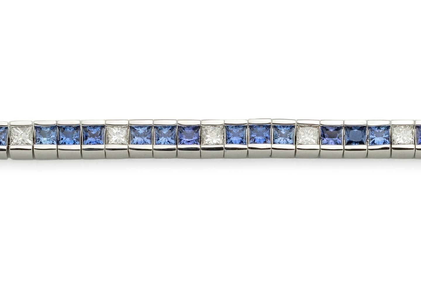 14K Yogo Sapphire and Diamond Tennis Bracelet