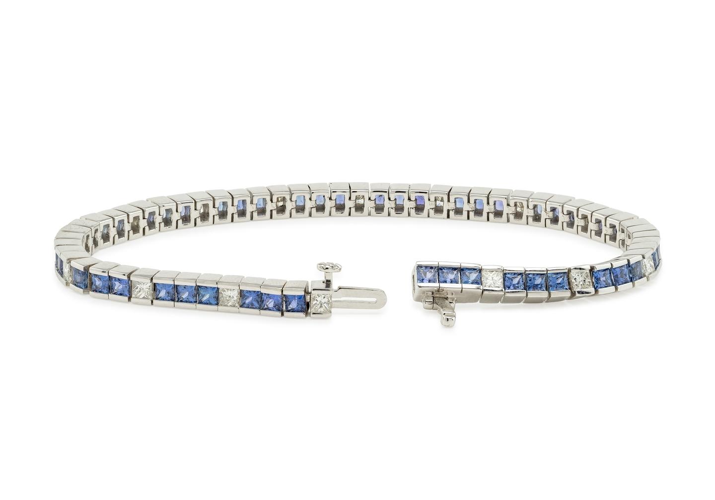 14K Yogo Sapphire and Diamond Tennis Bracelet