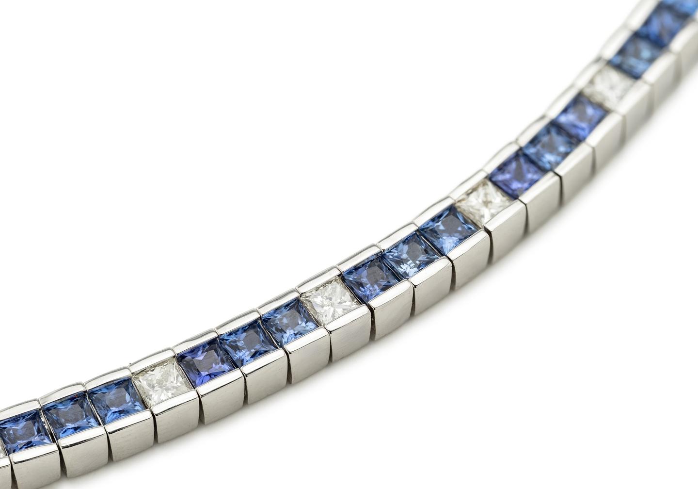 14K Yogo Sapphire and Diamond Tennis Bracelet