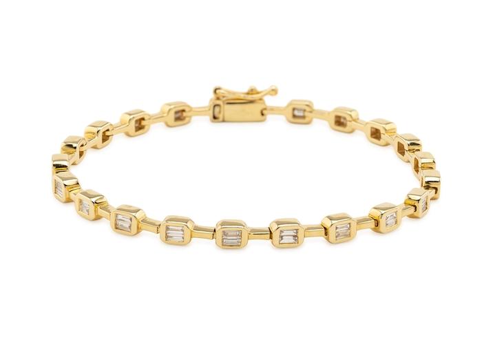 14K Baguette Cut Bezel Set Tennis Bracelet