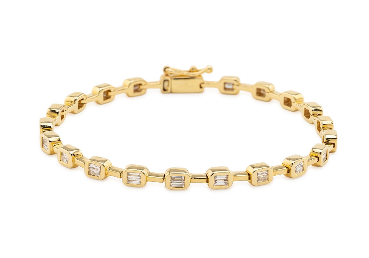 14K Baguette Cut Bezel Set Tennis Bracelet