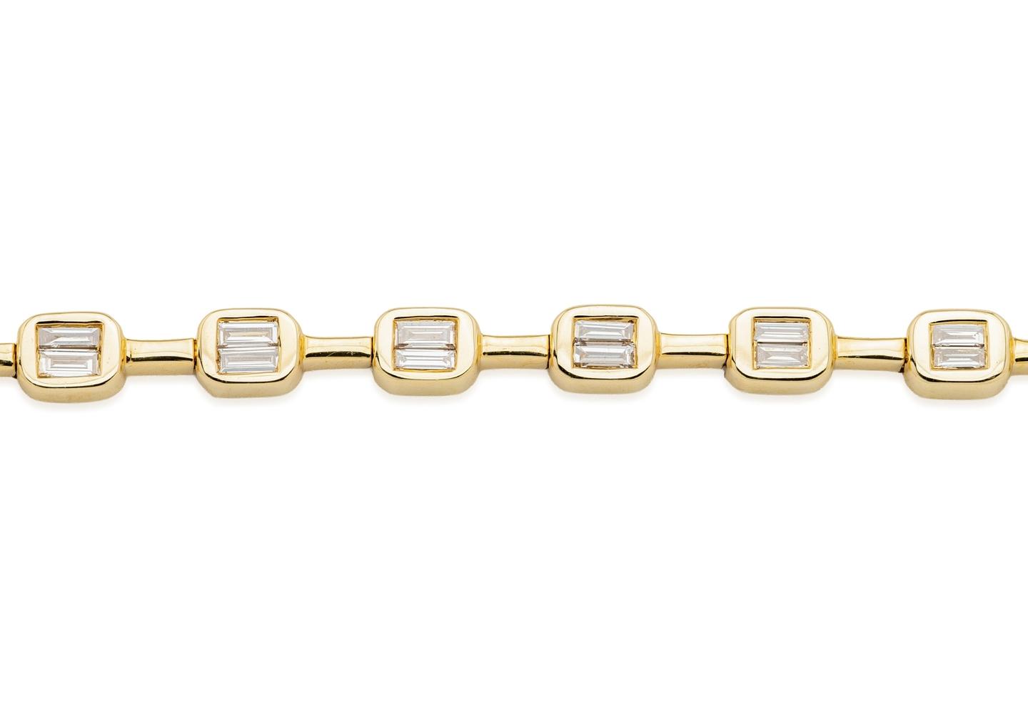 14K Baguette Cut Bezel Set Tennis Bracelet