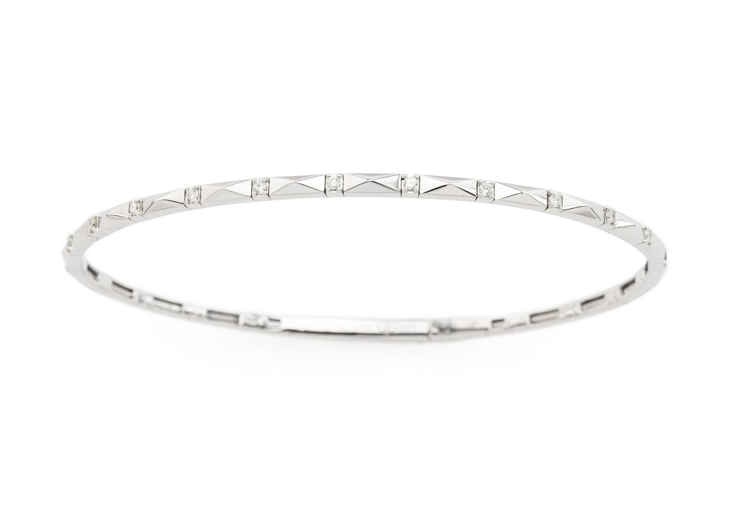 14K White Gold Flexi Diamond Faceted Bangle
