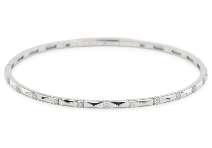 14K White Gold Flexi Diamond Faceted Bangle
