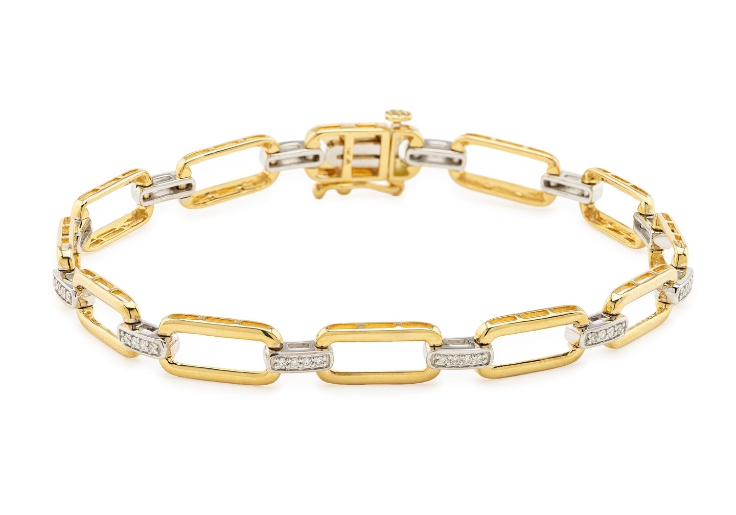 14K Two Tone Classic Link Bracelet with Diamonds