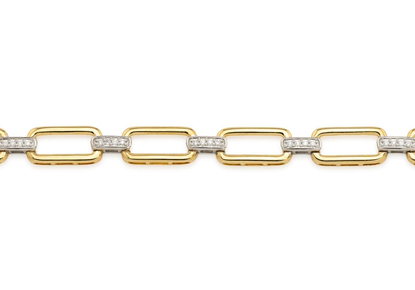14K Two Tone Classic Link Bracelet with Diamonds