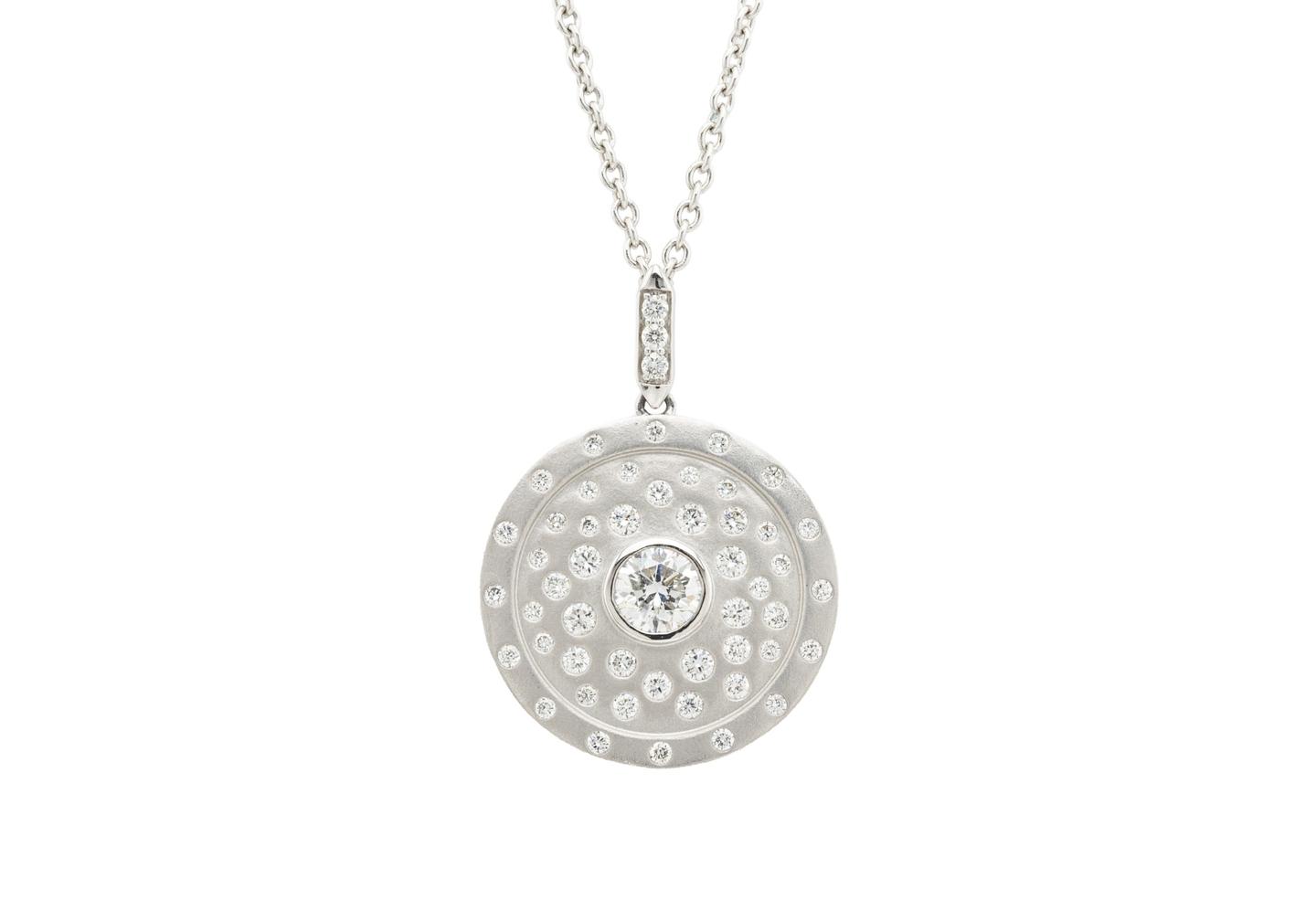 14K Diamond Studded Disc Pendant