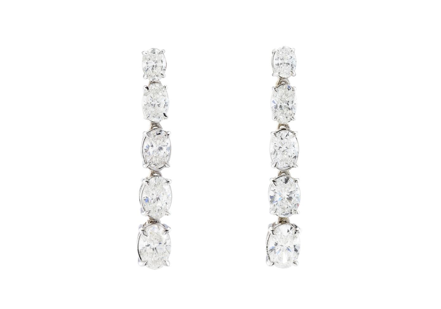 14K Oval Cut Diamond Drop Earrings