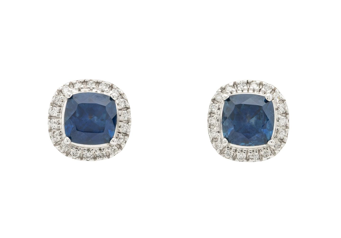 14K Montana Sapphire Cushion Cut Halo Studs