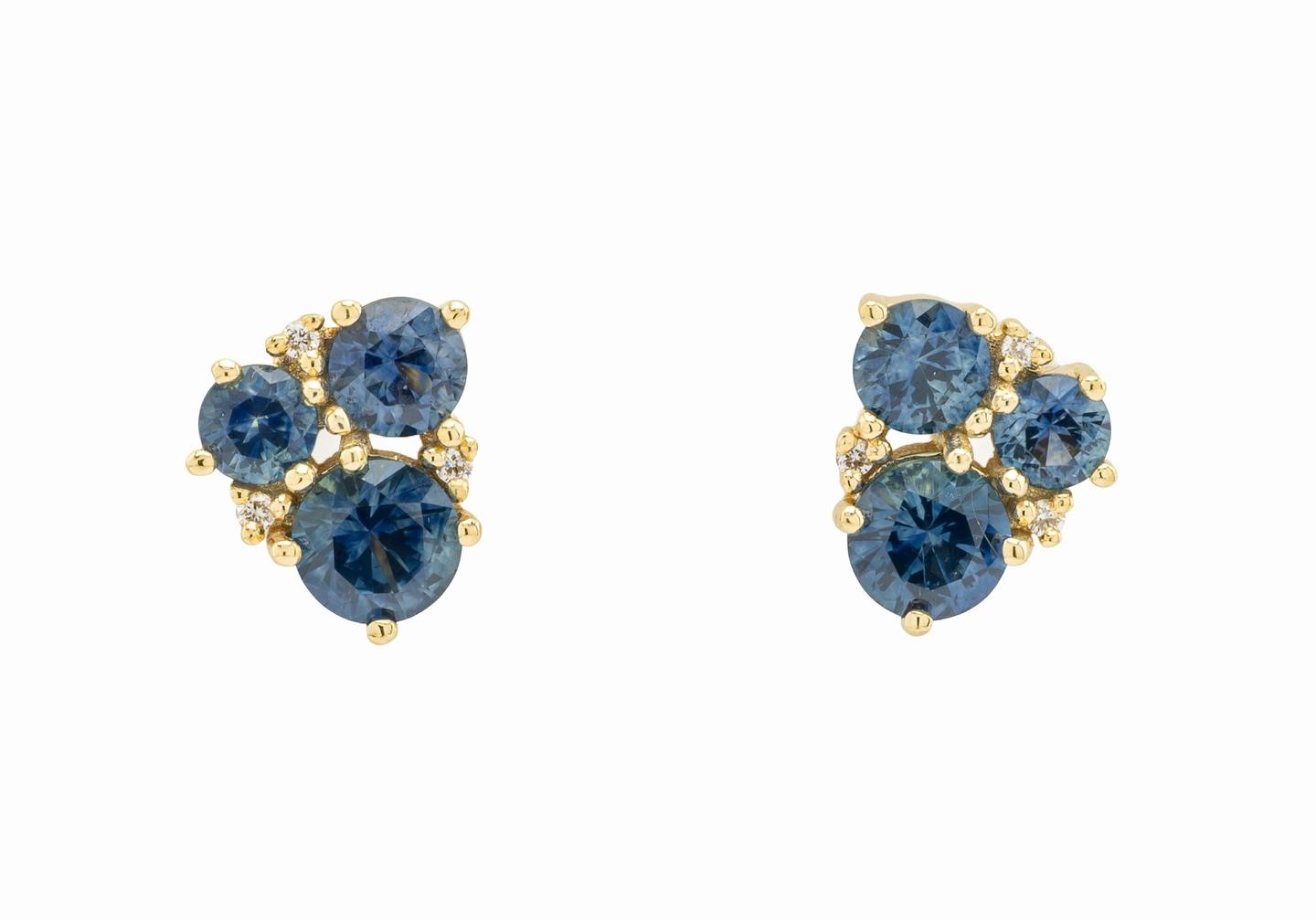 14K Montana Sapphire Cluster Studs