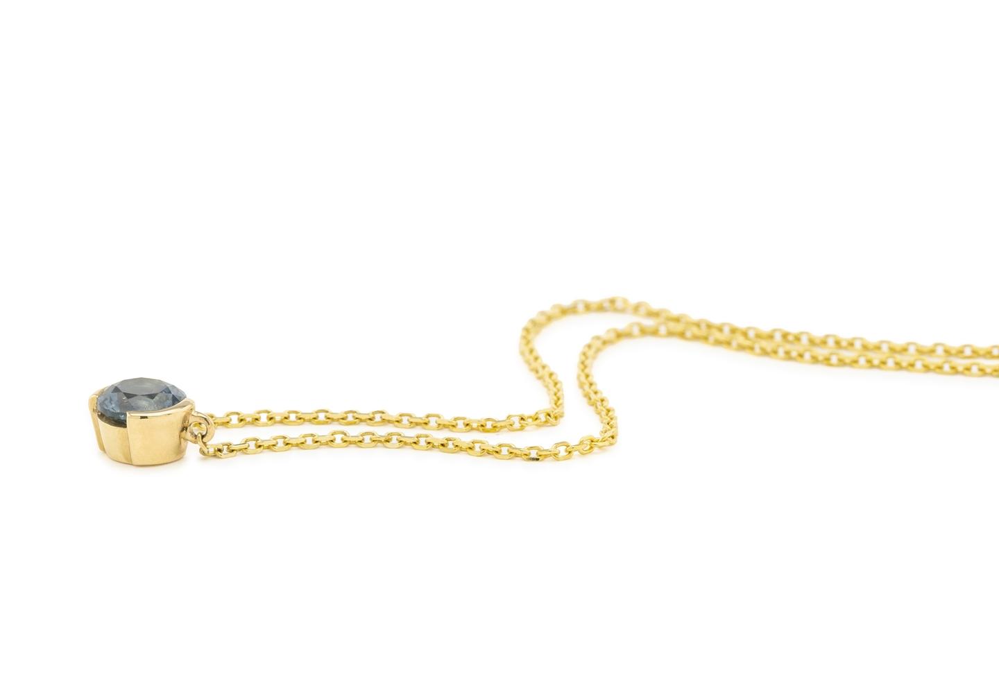 14K Montana Sapphire Half Bezel Solitaire Necklace